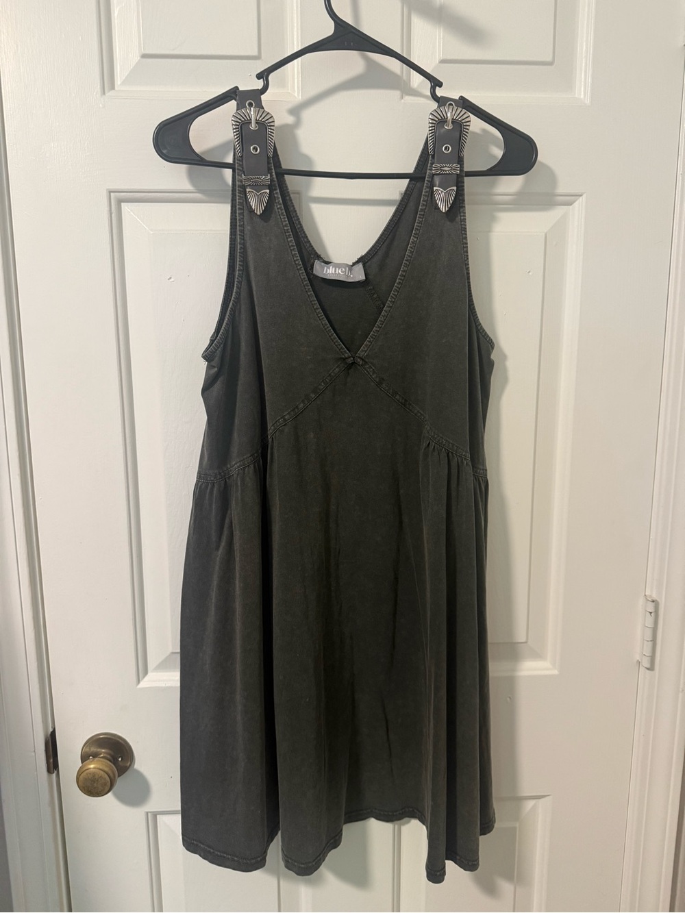 Free People Washed Black Mini Dress with Decorative Straps